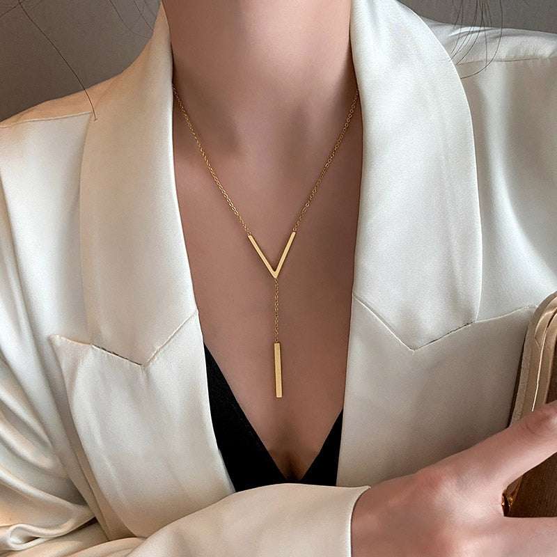 Stainless steel V-shaped long sexy Clavicle Necklace - Gifting By Julia M