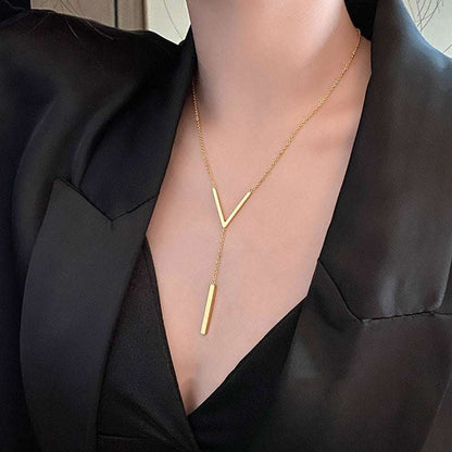 Stainless steel V-shaped long sexy Clavicle Necklace - Gifting By Julia M