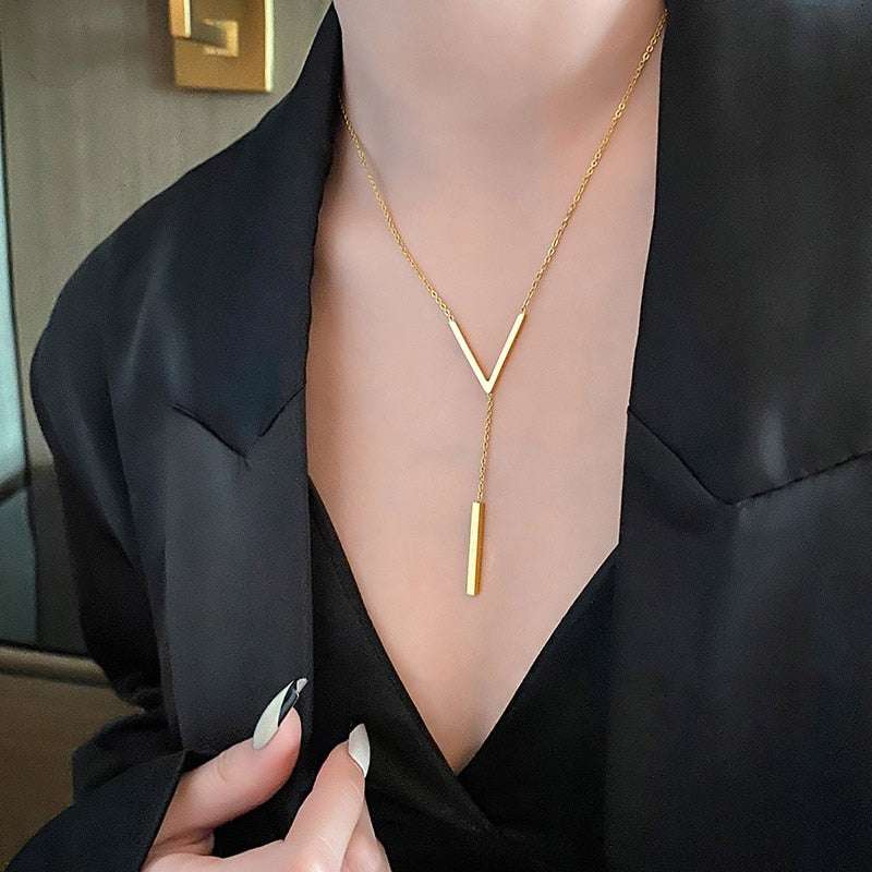 Stainless steel V-shaped long sexy Clavicle Necklace - Gifting By Julia M