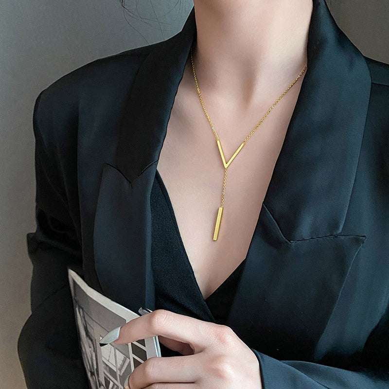 Stainless steel V-shaped long sexy Clavicle Necklace - Gifting By Julia M