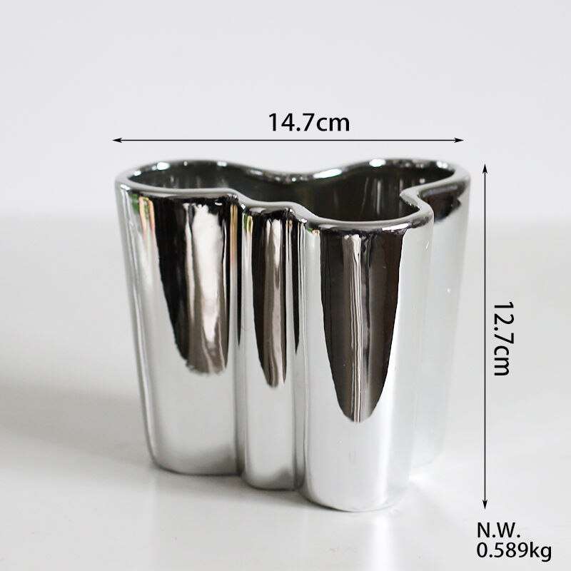Stainless steel vase electroplating silver ceramic light luxury creative decoration living room dining table home decoration - Gifting By Julia M