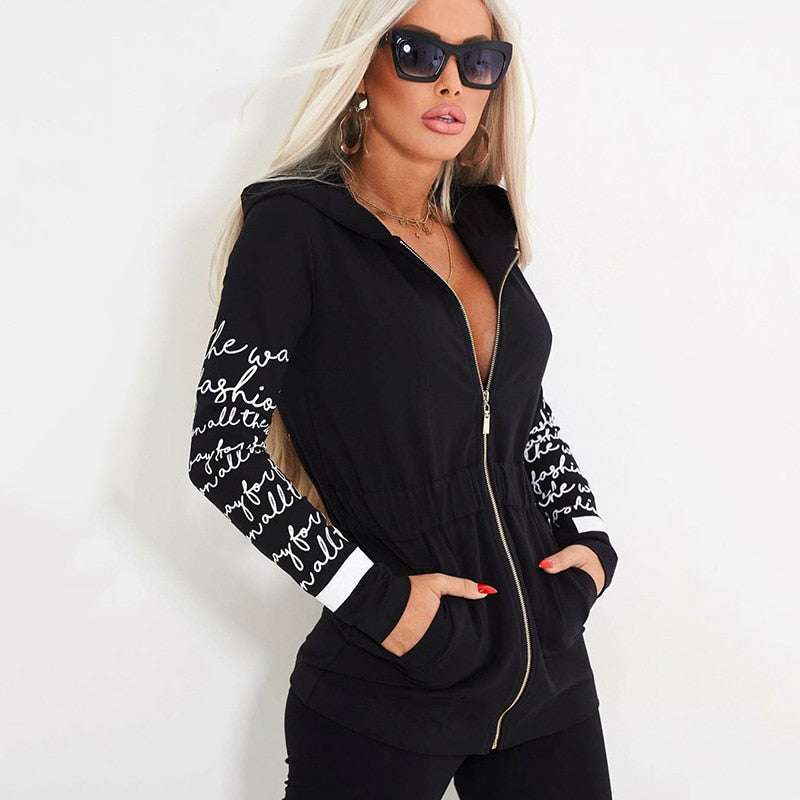 Stylish Letter Zipper Hooded Sports Suit - Gifting By Julia M