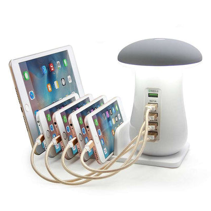 Mushroom Night Lamp USB Charger - Charge Multiple Devices Faster! Multiple USB charger mushroom night lamp gifting by julia m White EU 