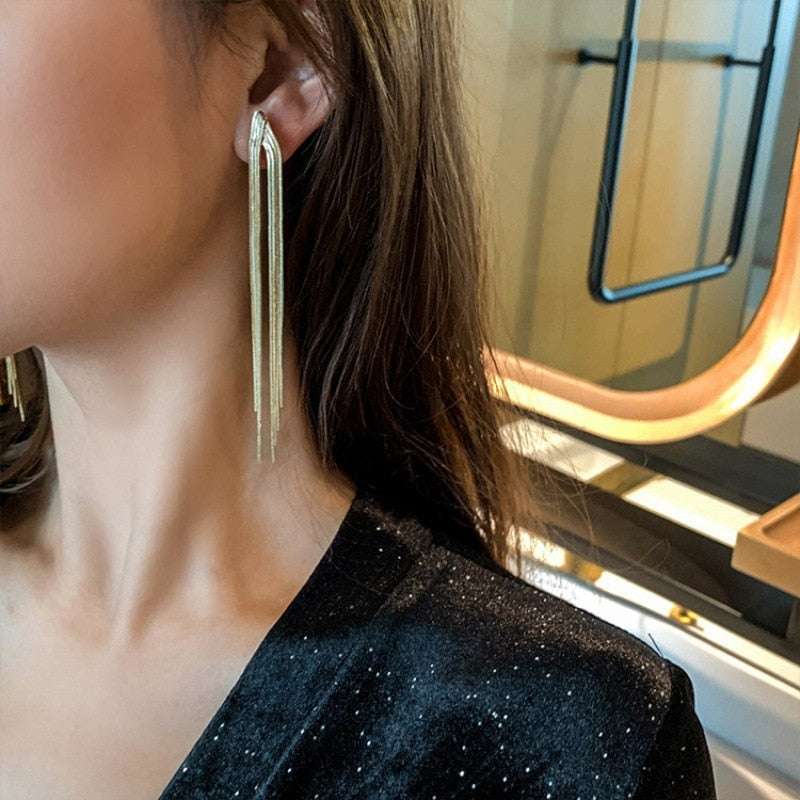 Vintage Gold Bar Long Thread Tassel Drop Earrings Earrings Gifting By Julia M   