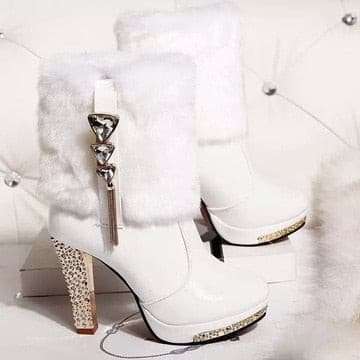 Wild Super High Heel Rhinestone Thick Snow Boots shoes gifting by julia m White 5 